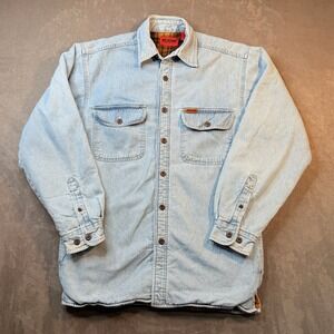 Wolverine Shirt Jacket Sz S Mens Light Wash Denim Plaid Fleece Lined Shacket